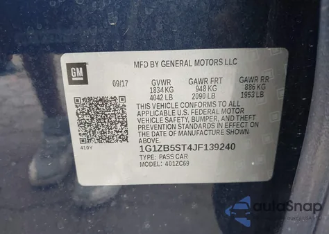 2018 Chevrolet Malibu 1Ls z USA, uszkodzony, nr VIN 1G1ZB5ST4JF139240